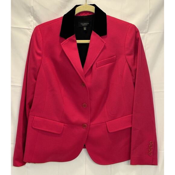 Talbots Fuchsia Wool Riding Blazer w/ black Velvet collar lined rear vent Sz 12P - Picture 1 of 5
